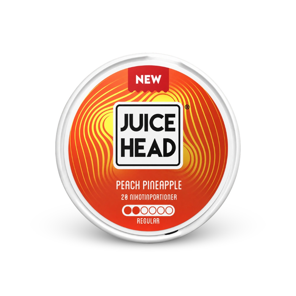 Juice Head Melocotón Piña Regular – lata de bolsas de nicotina