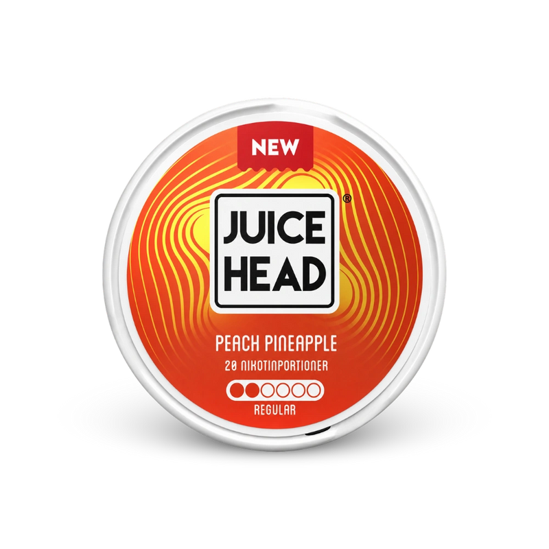 Juice Head Melocotón Piña Regular – lata de bolsas de nicotina