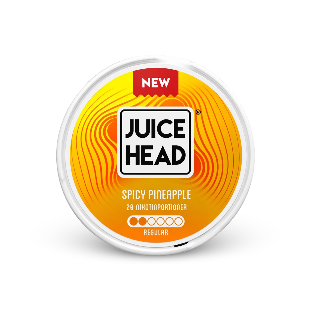 Juice Head Spicy Pineapple Regular – lata de bolsitas de nicotina