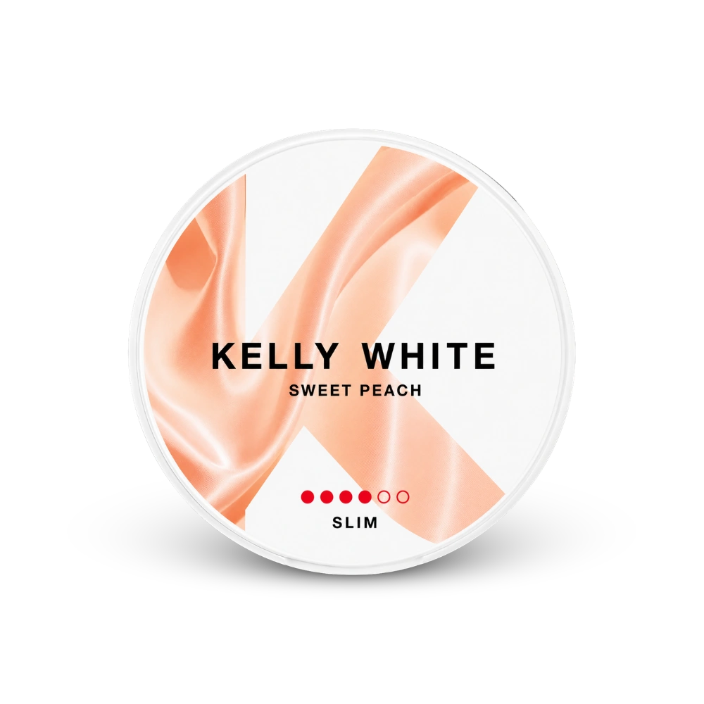 Kelly White Sweet Peach Slim Strong – lata de bolsas de nicotina