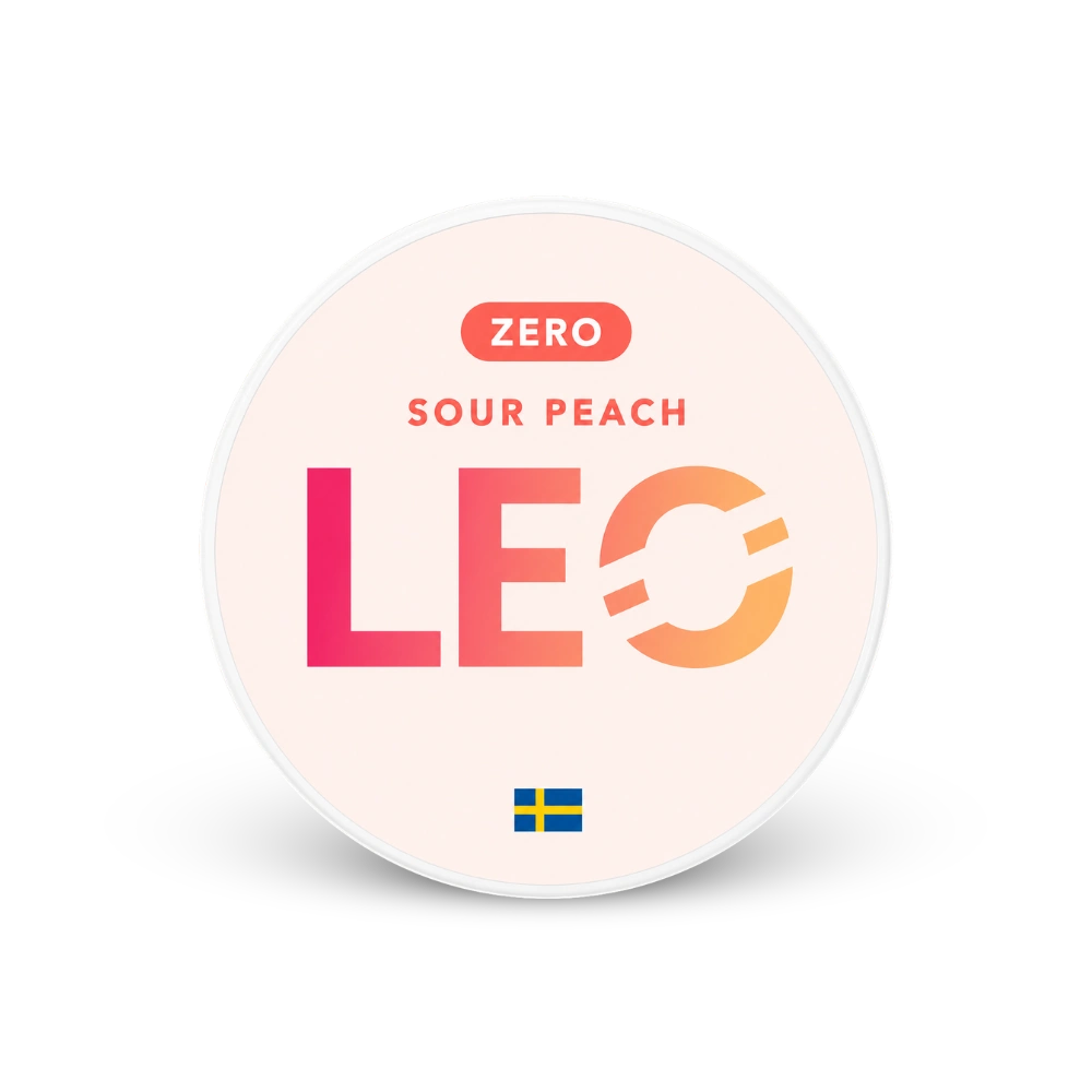 LEO Sour Peach Zero – lata de bolsitas de nicotina