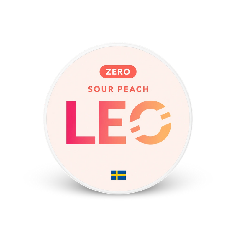 LEO Sour Peach Zero – lata de bolsitas de nicotina