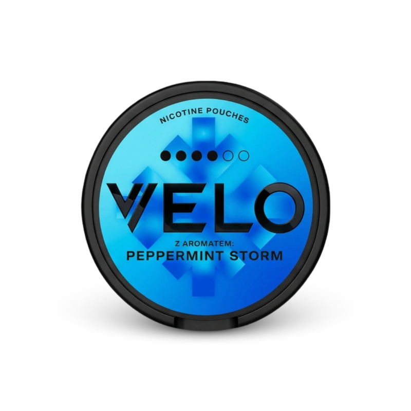 VELO Peppermint Storm – lata de bolsitas de nicotina