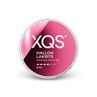 XQS Hallon Lakrits Slim Strong – lata de bolsas de nicotina